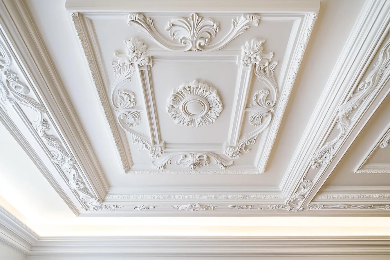 Ornate plaster ceiling with central rosette