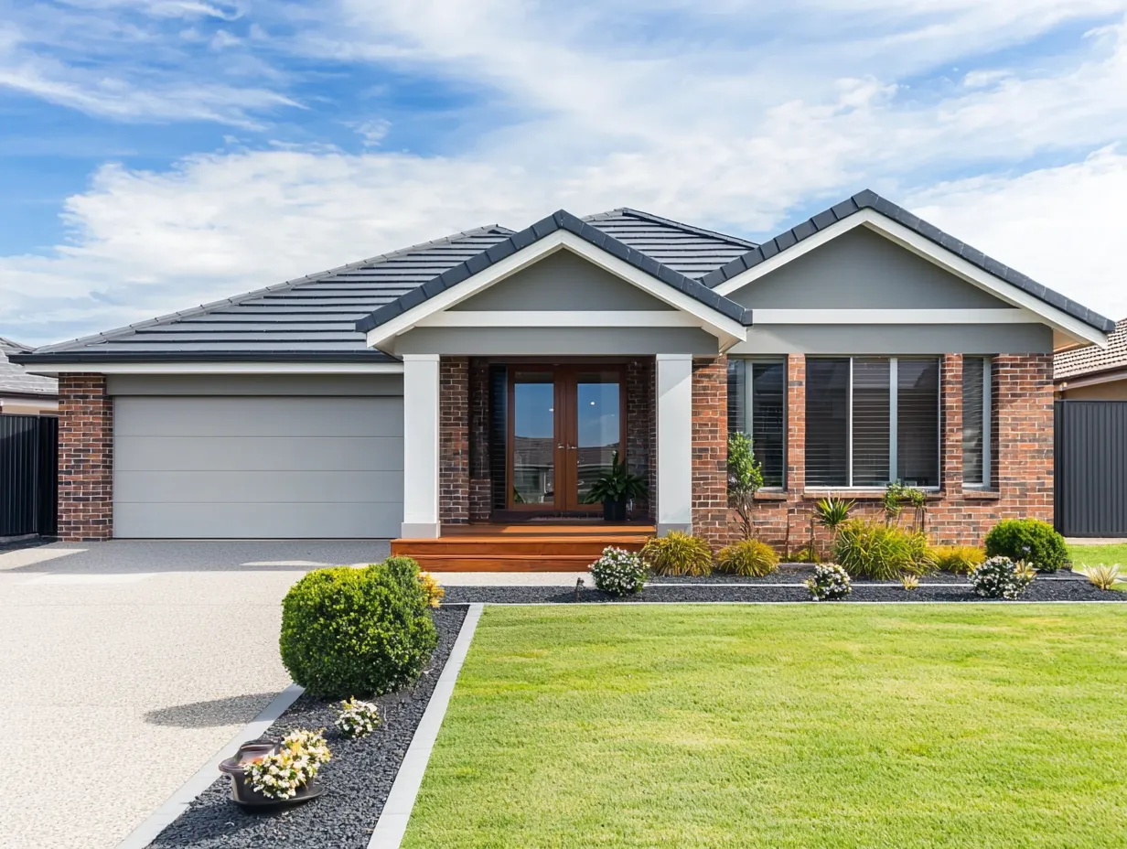 Repainted suburban home exterior with crisp white trims