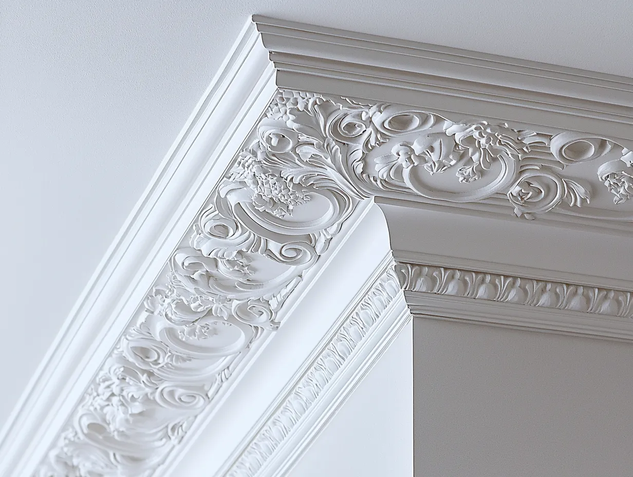 Corner detail of ornate decorative cornice