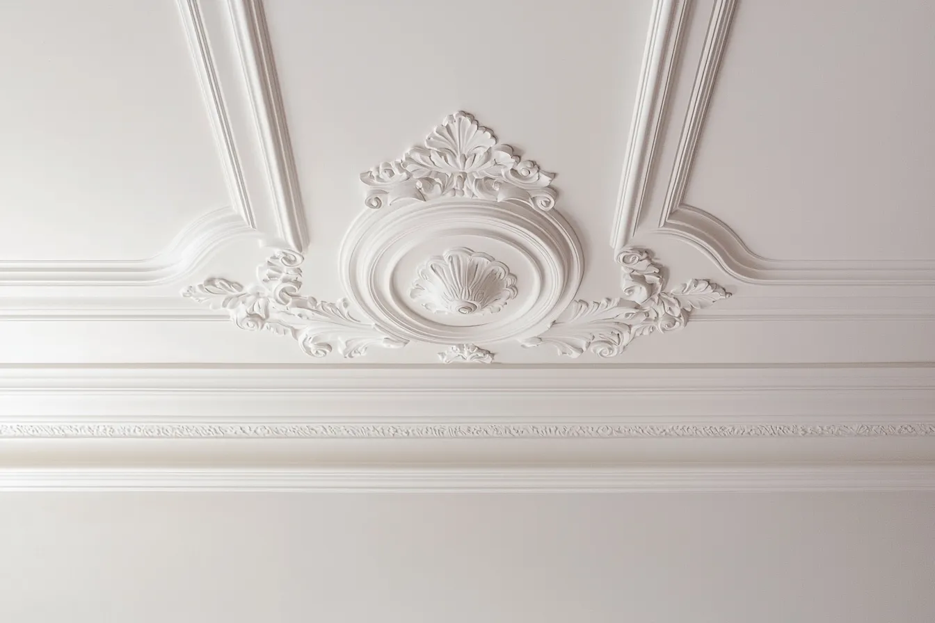 Plaster ceiling centrepiece with shell motif