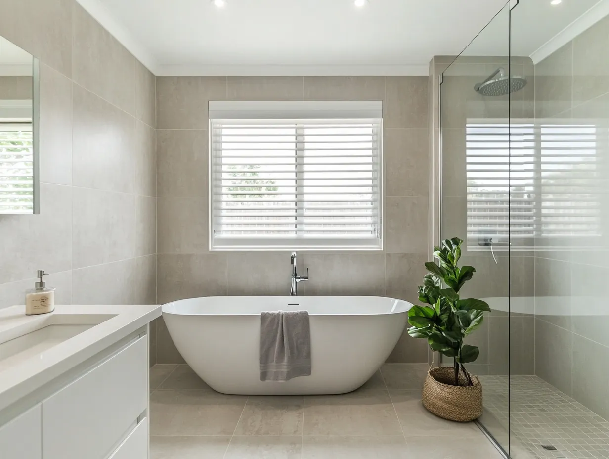 Renovated family bathroom with freestanding tub and walk-in shower