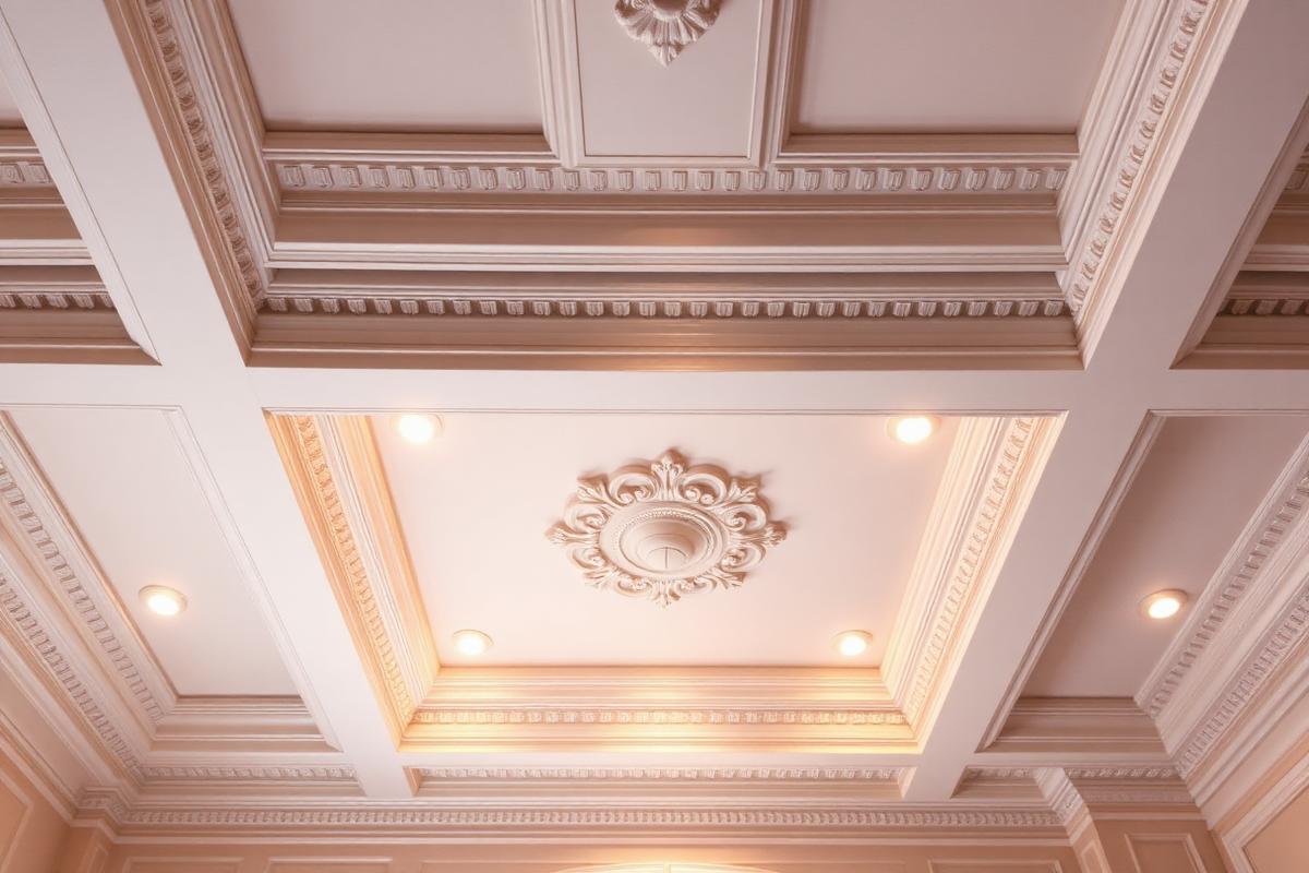 Decorative ceiling design with ornate cornices
